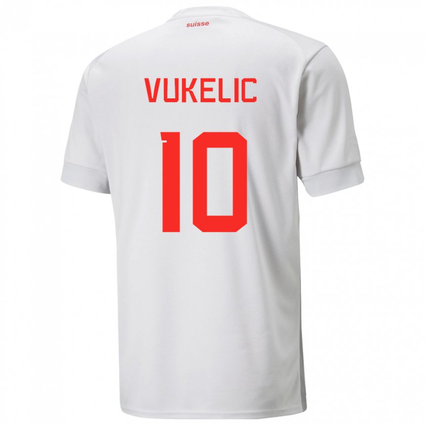 Mujer Camiseta Suiza Mile Vukelic #10 Blanco 2ª Equipación 22-24 La Camisa