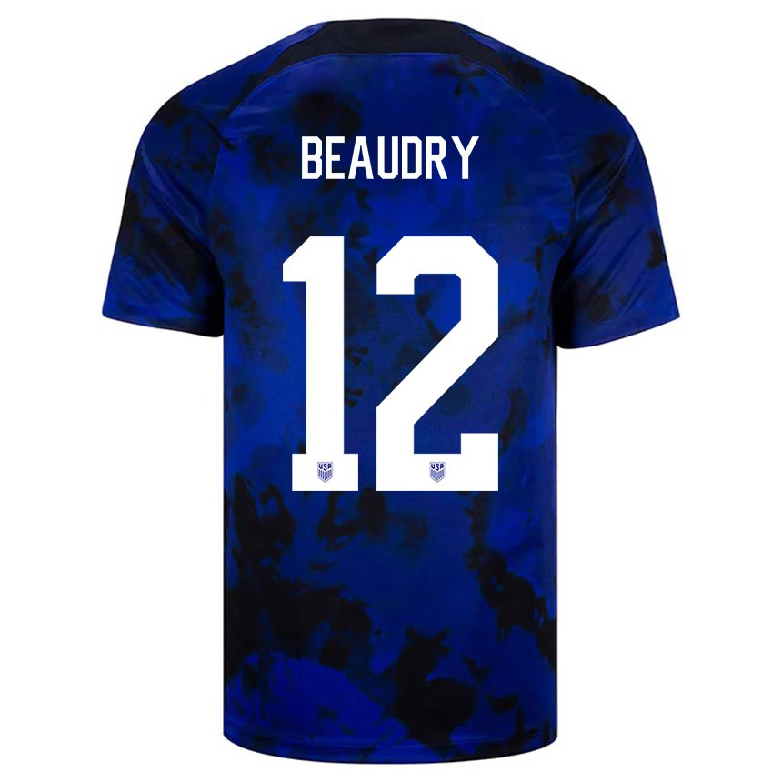 Mujer Camiseta Estados Unidos Adam Beaudry #12 Azul Real 2ª Equipación 22-24 La Camisa