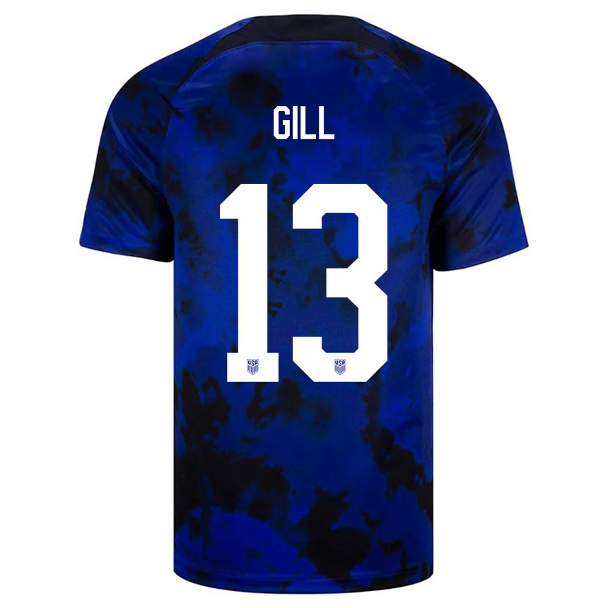 Mujer Camiseta Estados Unidos Adrian Gill #13 Azul Real 2ª Equipación 22-24 La Camisa