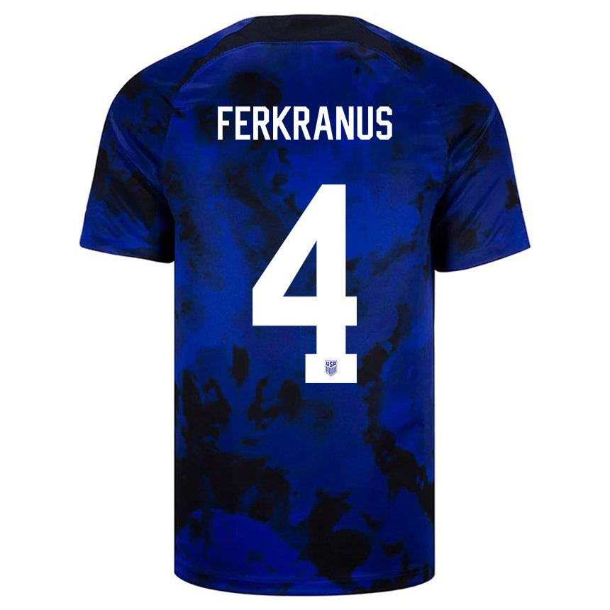 Mujer Camiseta Estados Unidos Marcus Ferkranus #4 Azul Real 2ª Equipación 22-24 La Camisa