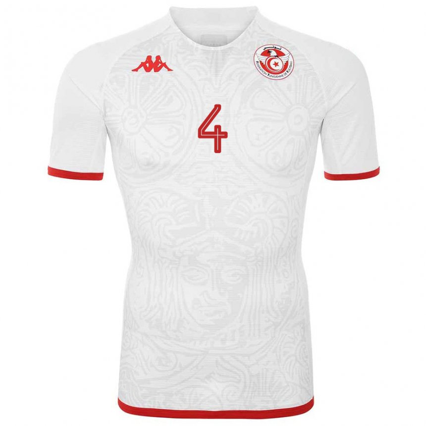 Mujer Camiseta Túnez Makrem Sghaier #4 Blanco 2ª Equipación 22-24 La Camisa