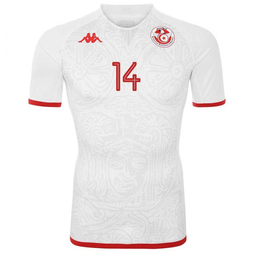 Mujer Camiseta Túnez Salah Barhoumi #14 Blanco 2ª Equipación 22-24 La Camisa