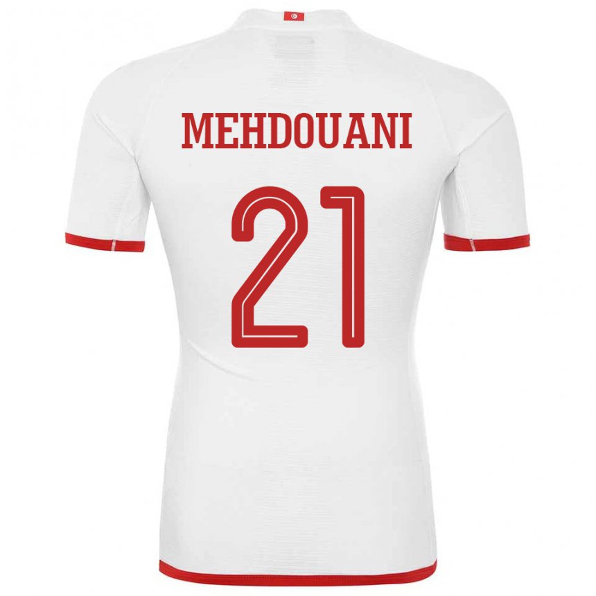 Mujer Camiseta Túnez Firas Mehdouani #21 Blanco 2ª Equipación 22-24 La Camisa