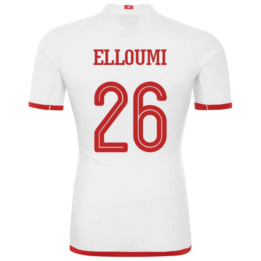 Mujer Camiseta Túnez Khalil Elloumi #26 Blanco 2ª Equipación 22-24 La Camisa