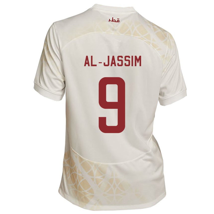 Mujer Camiseta Catar Kholoud Al Jassim #9 Beis Dorado 2ª Equipación 22-24 La Camisa