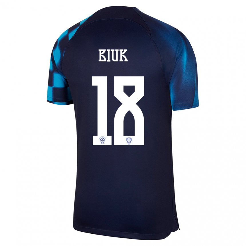 Mujer Camiseta Croacia Stipe Biuk #18 Azul Oscuro 2ª Equipación 22-24 La Camisa