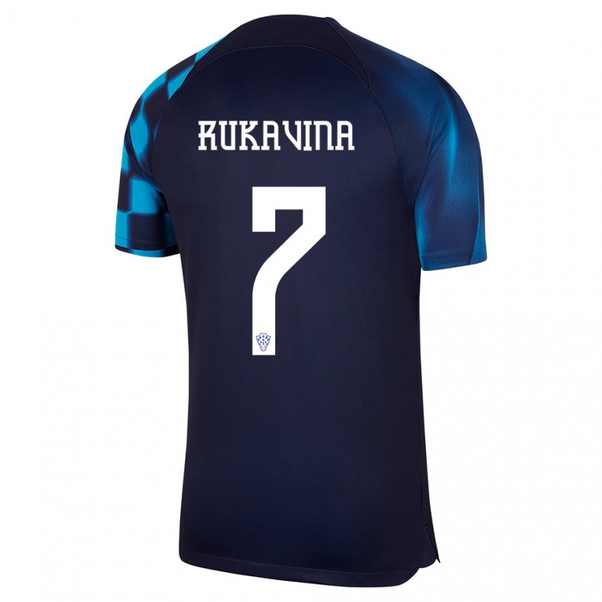Mujer Camiseta Croacia Gabriel Rukavina #7 Azul Oscuro 2ª Equipación 22-24 La Camisa