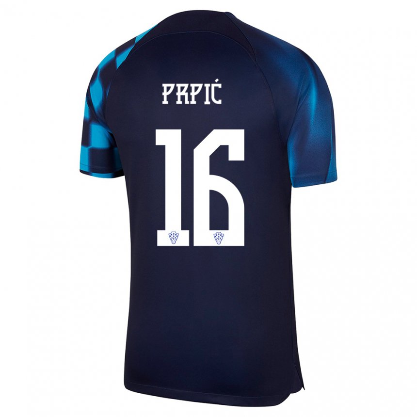 Mujer Camiseta Croacia Dominik Prpic #16 Azul Oscuro 2ª Equipación 22-24 La Camisa