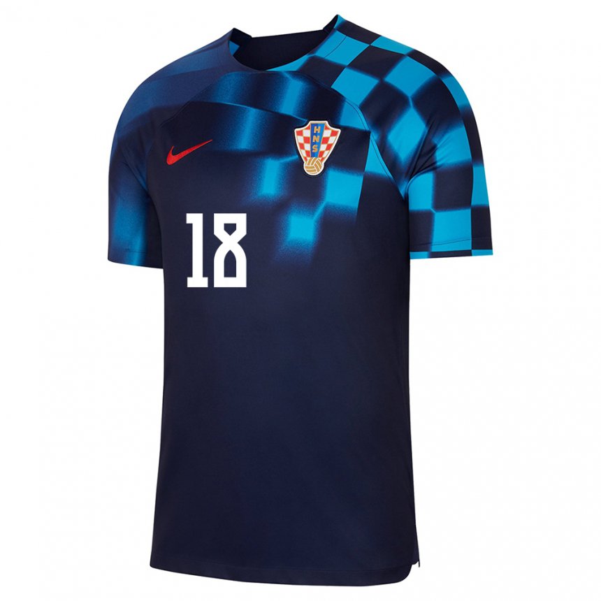 Mujer Camiseta Croacia Luka Lukanic #18 Azul Oscuro 2ª Equipación 22-24 La Camisa