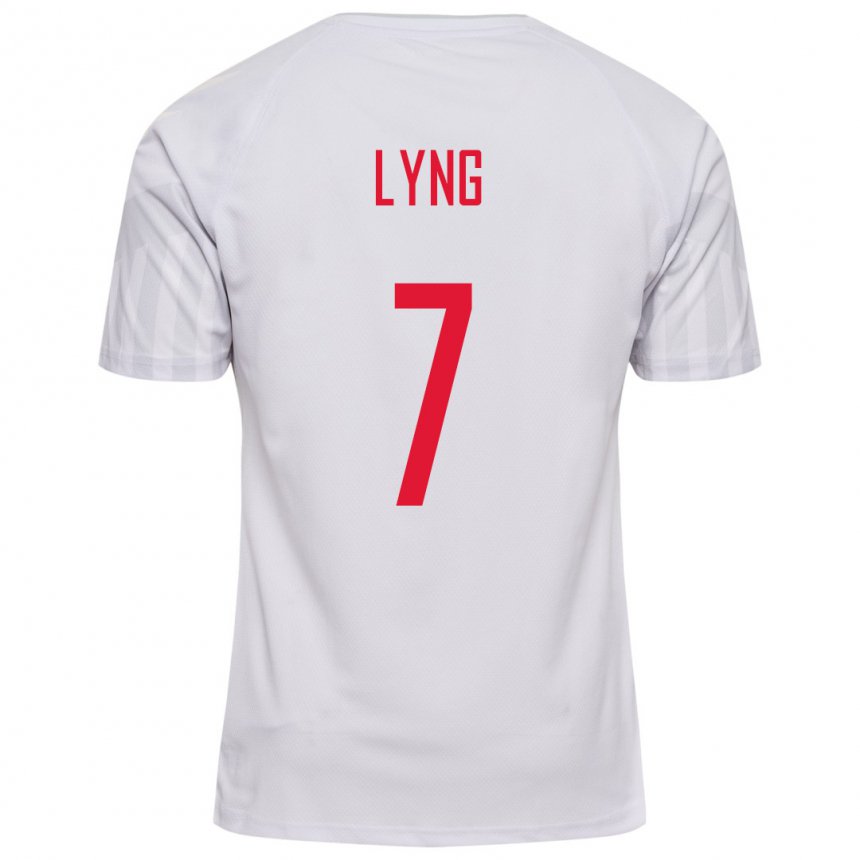 Mujer Camiseta Dinamarca Alexander Lyng #7 Blanco 2ª Equipación 22-24 La Camisa