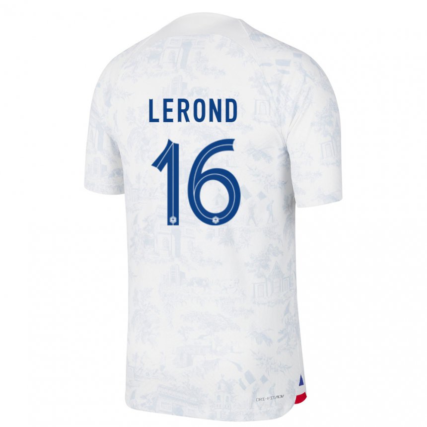 Mujer Camiseta Francia Justine Lerond #16 Blanco Azul 2ª Equipación 22-24 La Camisa