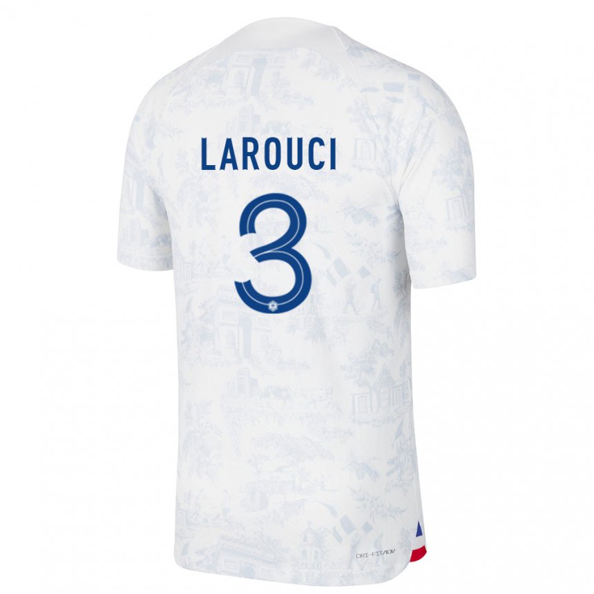 Mujer Camiseta Francia Yasser Larouci #3 Blanco Azul 2ª Equipación 22-24 La Camisa