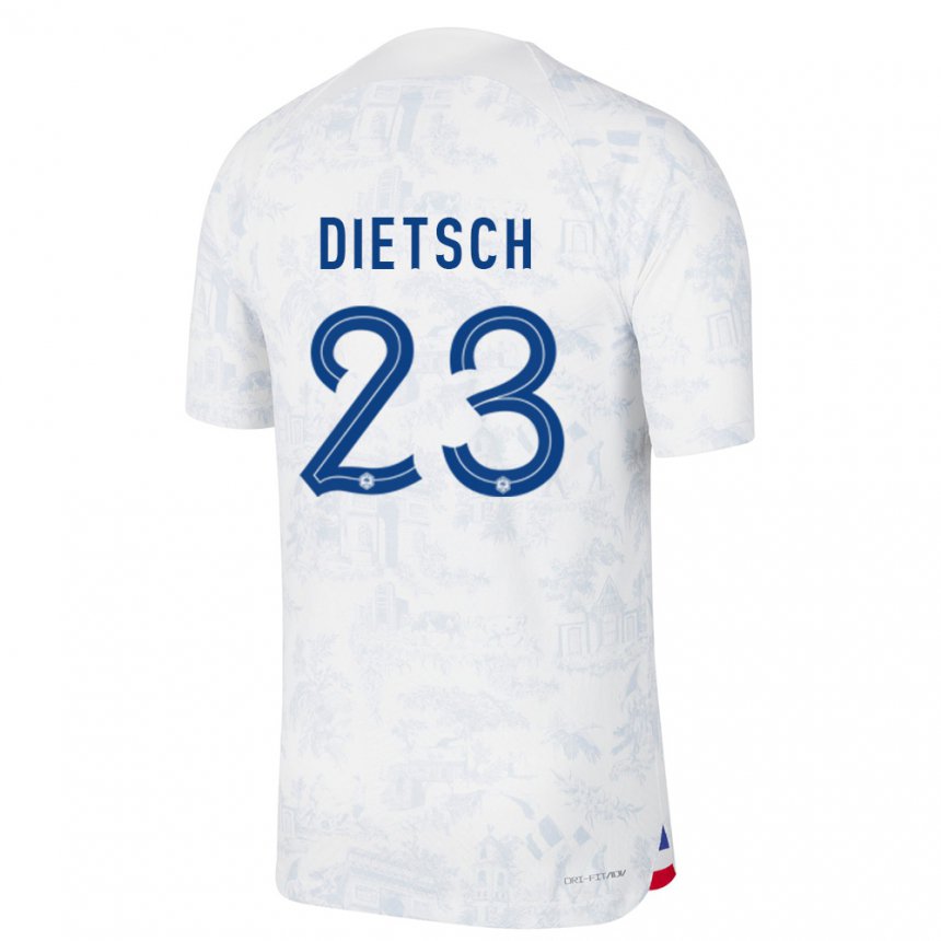 Mujer Camiseta Francia Guillaume Dietsch #23 Blanco Azul 2ª Equipación 22-24 La Camisa