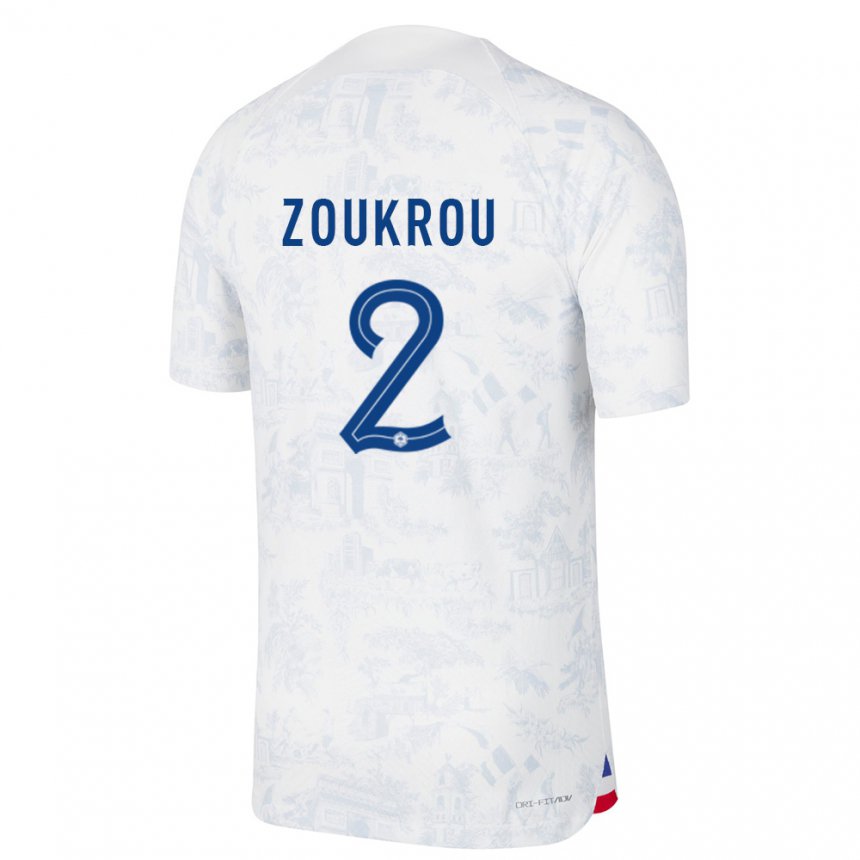 Mujer Camiseta Francia Tanguy Zoukrou #2 Blanco Azul 2ª Equipación 22-24 La Camisa