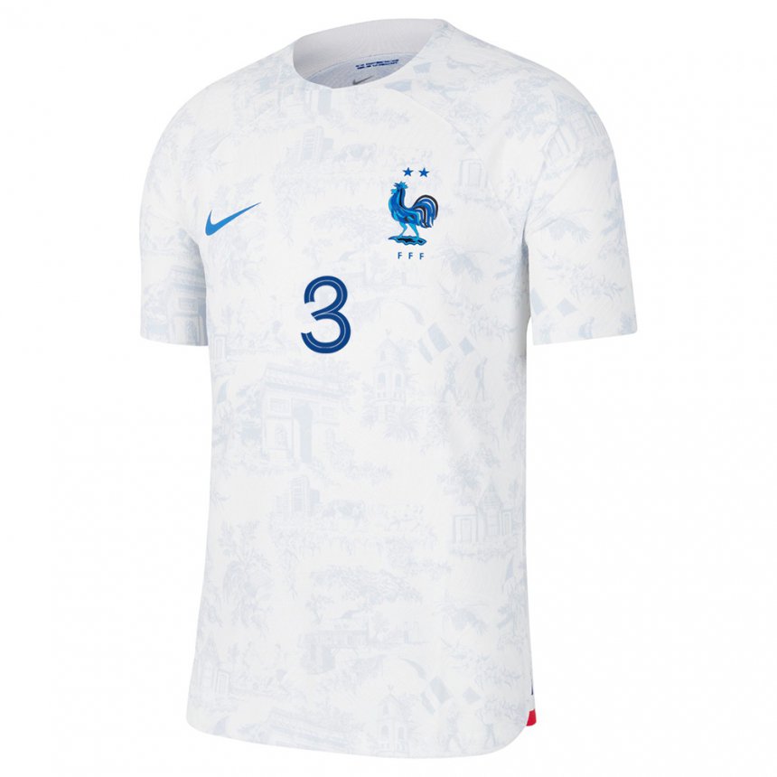 Mujer Camiseta Francia Jaouen Hadjam #3 Blanco Azul 2ª Equipación 22-24 La Camisa