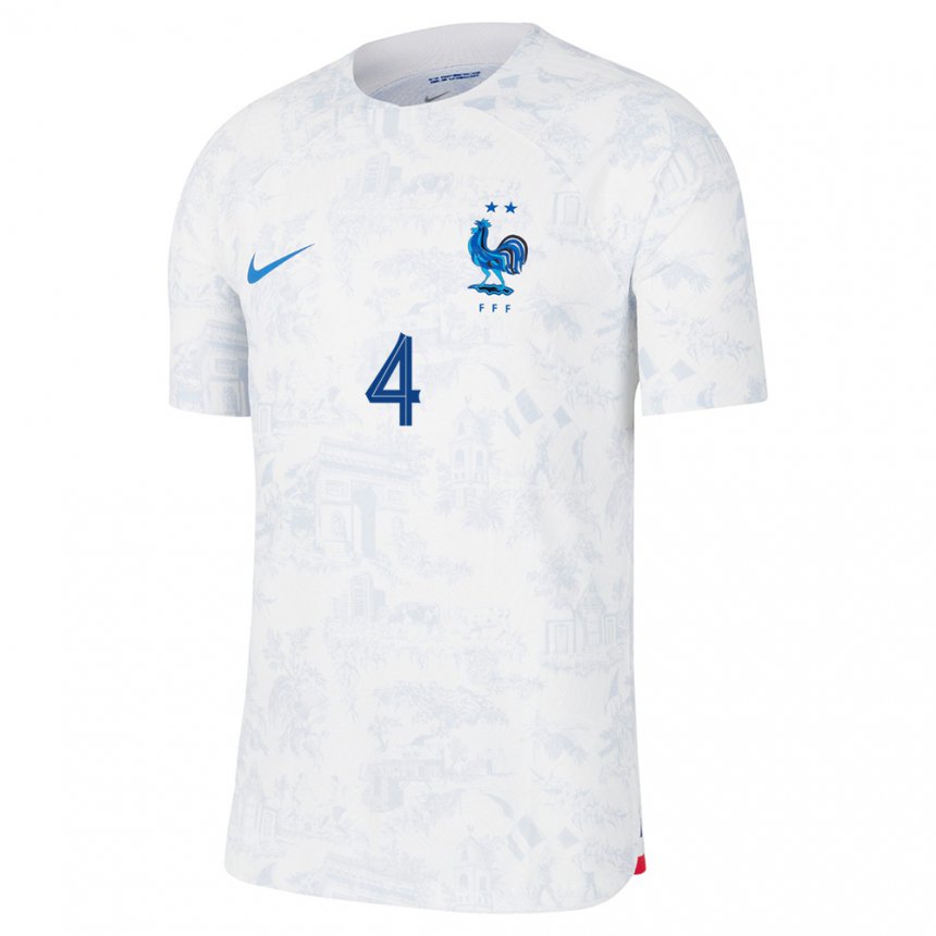 Mujer Camiseta Francia Ismael Doukoure #4 Blanco Azul 2ª Equipación 22-24 La Camisa