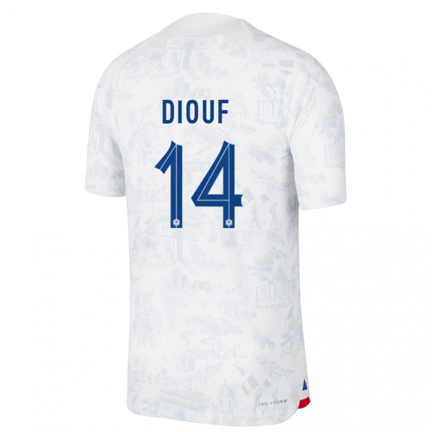 Mujer Camiseta Francia Andy Diouf #14 Blanco Azul 2ª Equipación 22-24 La Camisa
