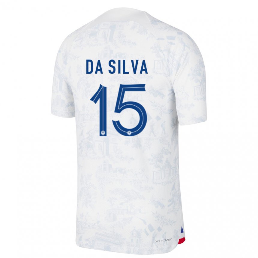 Mujer Camiseta Francia Florent Da Silva #15 Blanco Azul 2ª Equipación 22-24 La Camisa