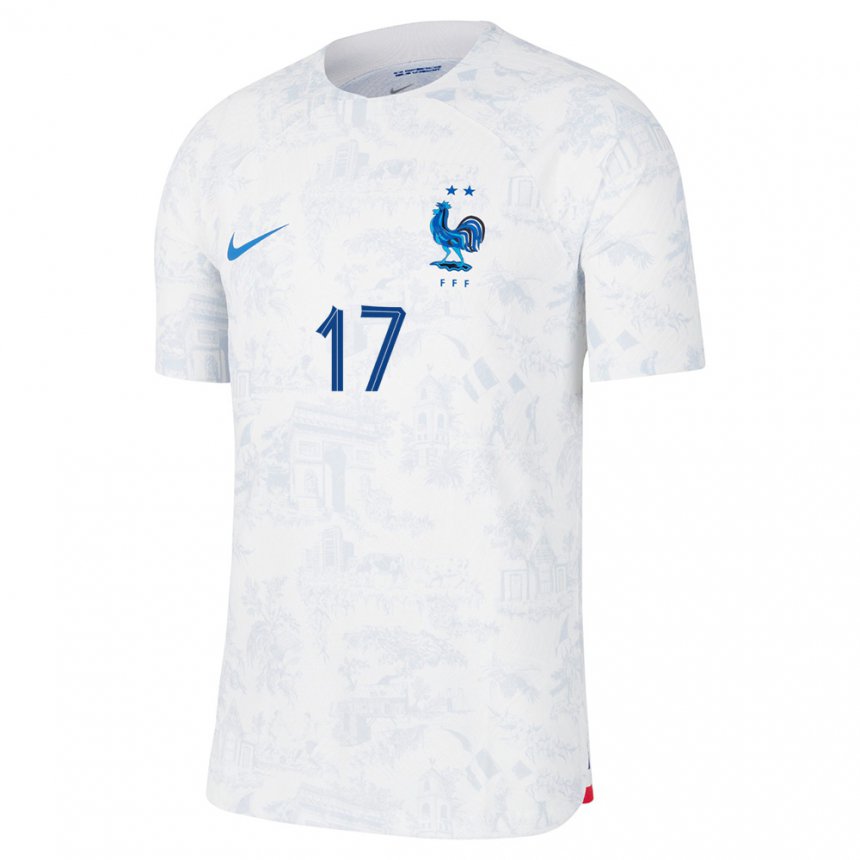 Mujer Camiseta Francia Abdoullah Ba #17 Blanco Azul 2ª Equipación 22-24 La Camisa