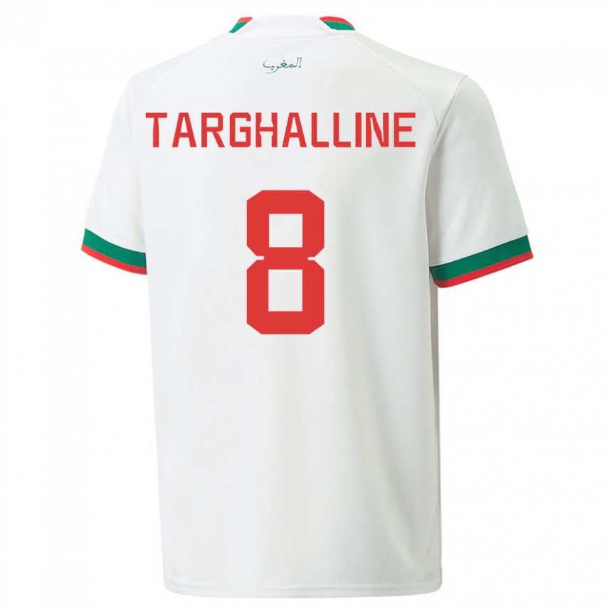 Mujer Camiseta Marruecos Oussama Targhalline #8 Blanco 2ª Equipación 22-24 La Camisa