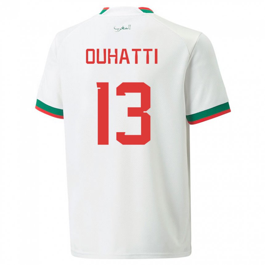 Mujer Camiseta Marruecos Aymane Ouhatti #13 Blanco 2ª Equipación 22-24 La Camisa