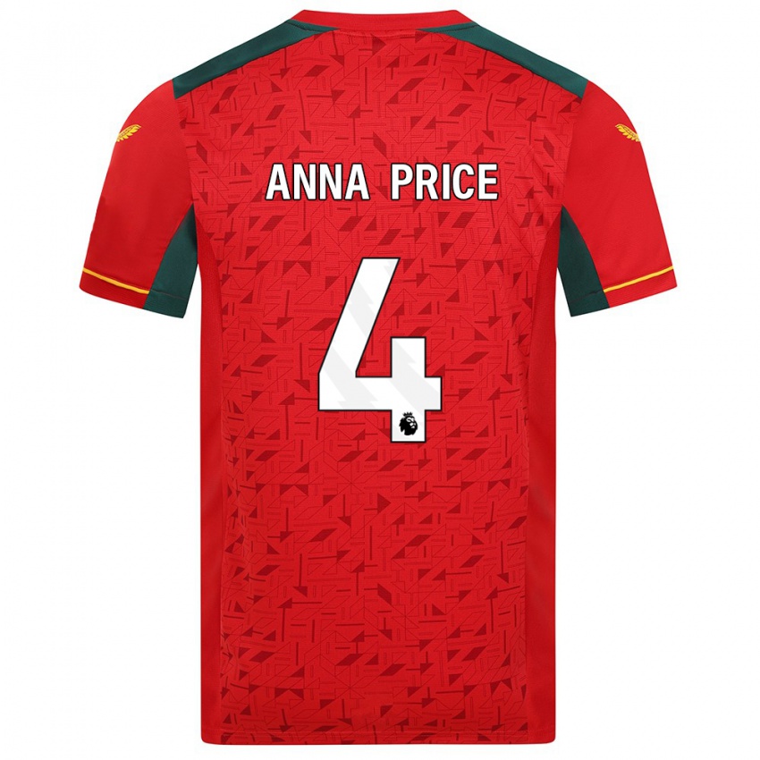 Niño Camiseta Anna Price #4 Rojo 2ª Equipación 2023/24 La Camisa