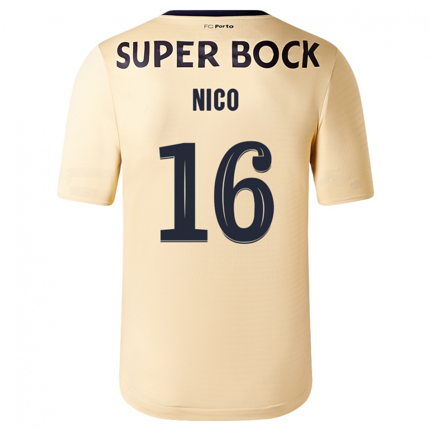 Niño Camiseta Nico Gonzalez #16 Beige-Dorado 2ª Equipación 2023/24 La Camisa