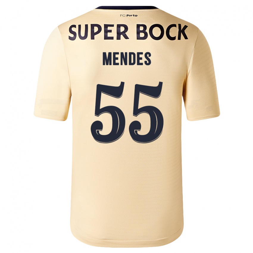 Niño Camiseta Joao Mendes #55 Beige-Dorado 2ª Equipación 2023/24 La Camisa