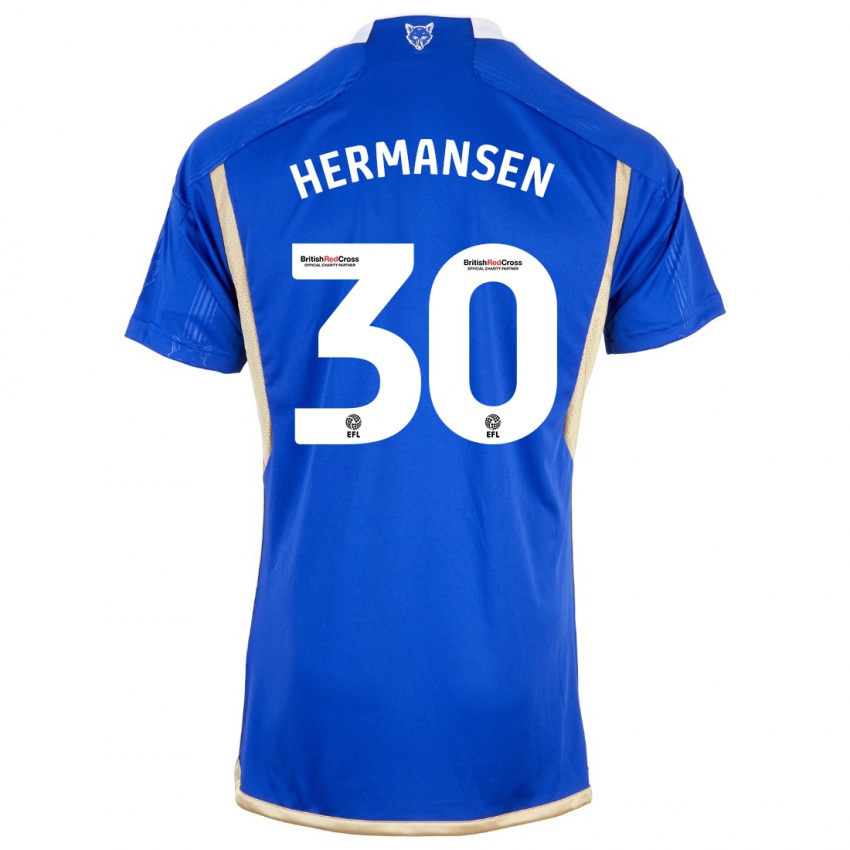 Mujer Camiseta Mads Hermansen #30 Azul Real 1ª Equipación 2023/24 La Camisa
