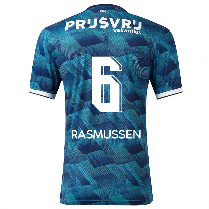 Mujer Camiseta Jacob Rasmussen #6 Azul 2ª Equipación 2023/24 La Camisa