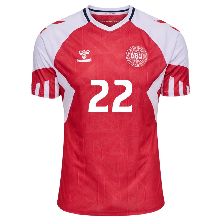 Niño Camiseta Dinamarca Kathrine Larsen #22 Rojo 1ª Equipación 24-26 La Camisa