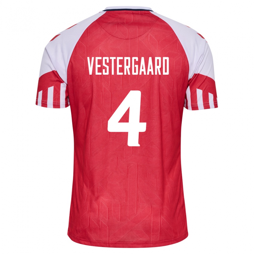 Niño Camiseta Dinamarca Jannik Vestergaard #4 Rojo 1ª Equipación 24-26 La Camisa