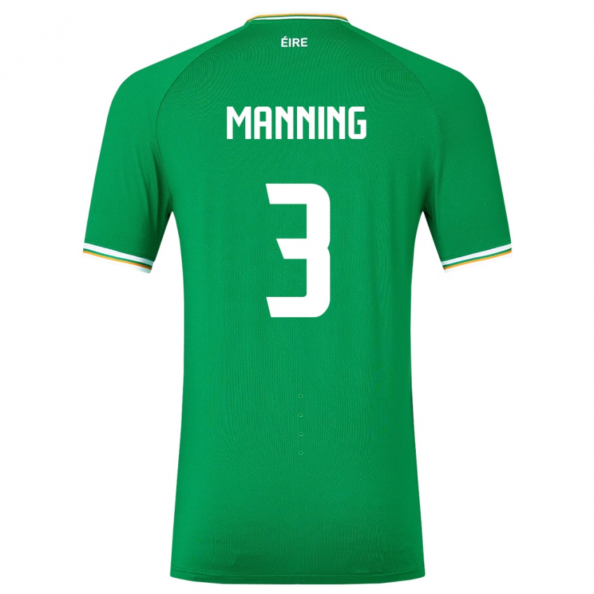 Niño Camiseta Irlanda Ryan Manning #3 Verde 1ª Equipación 24-26 La Camisa