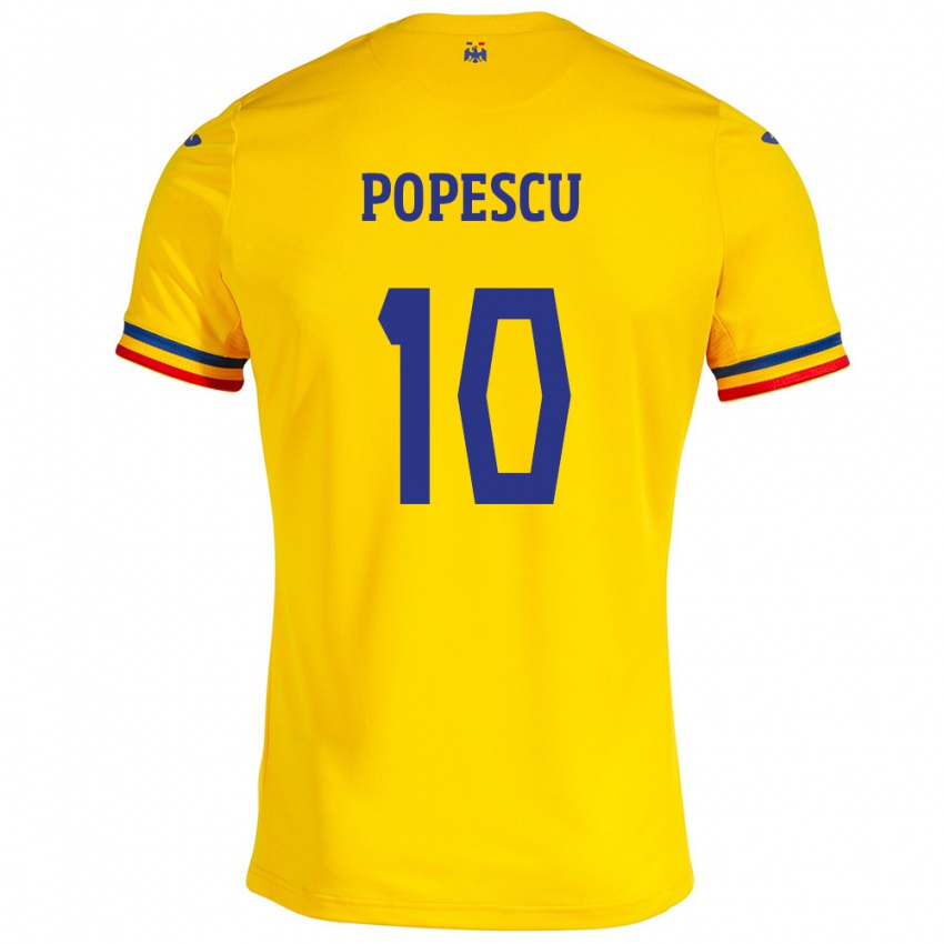 Niño Camiseta Rumania Octavian Popescu #10 Amarillo 1ª Equipación 24-26 La Camisa