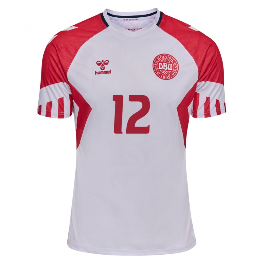 Niño Camiseta Dinamarca Kasper Dolberg #12 Blanco 2ª Equipación 24-26 La Camisa