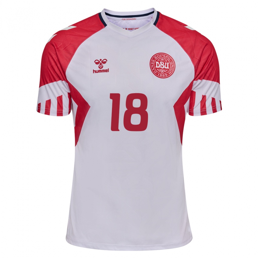 Niño Camiseta Dinamarca Maurits Kjaergaard #18 Blanco 2ª Equipación 24-26 La Camisa