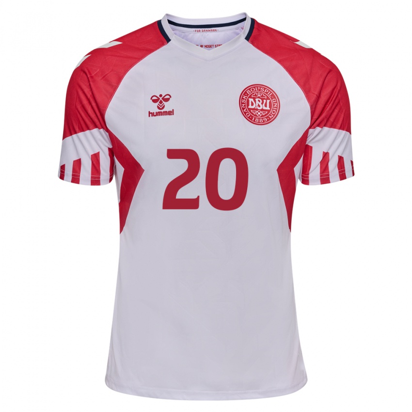 Niño Camiseta Dinamarca Sanders Ngabo #20 Blanco 2ª Equipación 24-26 La Camisa
