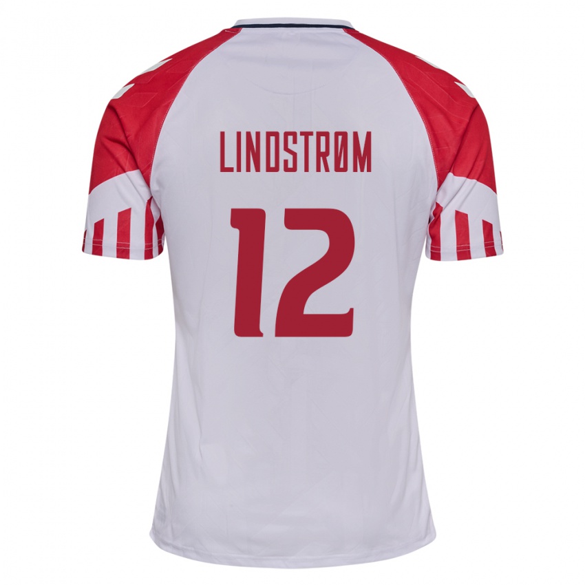 Niño Camiseta Dinamarca Jesper Lindstrom #12 Blanco 2ª Equipación 24-26 La Camisa