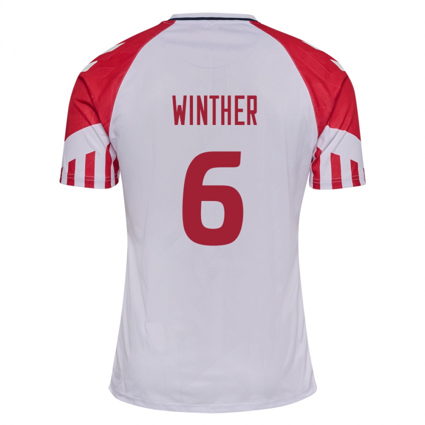 Niño Camiseta Dinamarca Casper Winther #6 Blanco 2ª Equipación 24-26 La Camisa