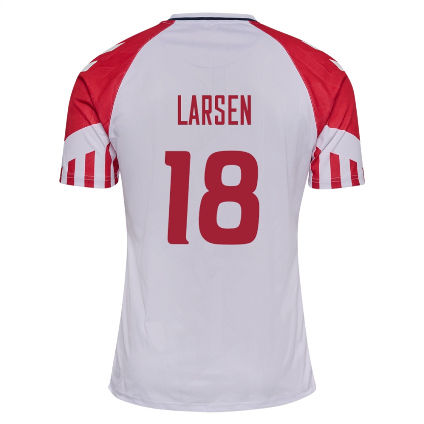 Niño Camiseta Dinamarca Lukas Larsen #18 Blanco 2ª Equipación 24-26 La Camisa