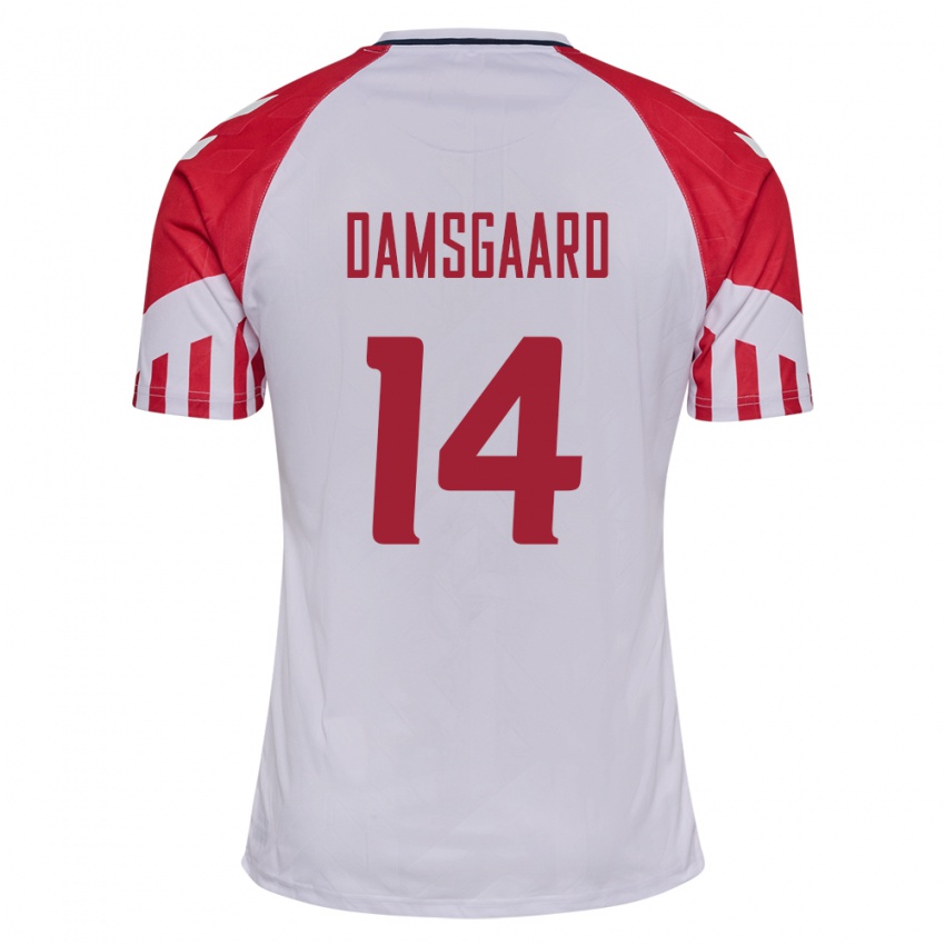 Niño Camiseta Dinamarca Mikkel Damsgaard #14 Blanco 2ª Equipación 24-26 La Camisa