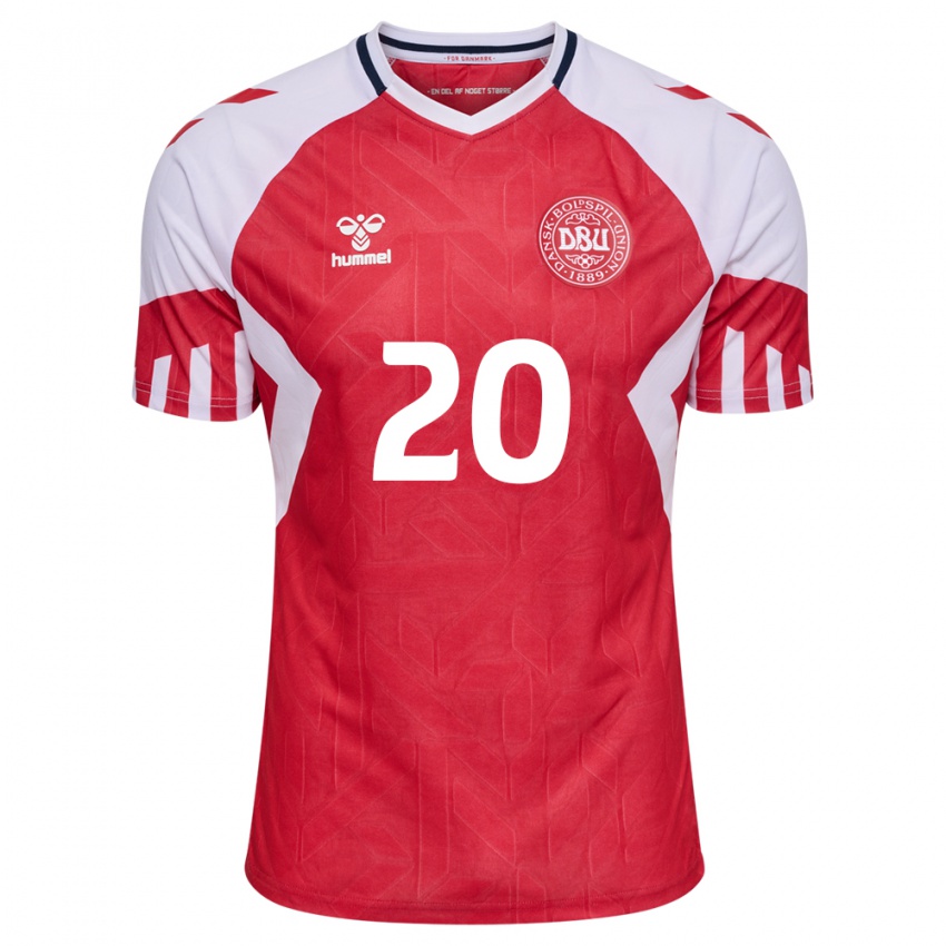 Hombre Camiseta Dinamarca Rasmus Hojlund #20 Rojo 1ª Equipación 24-26 La Camisa