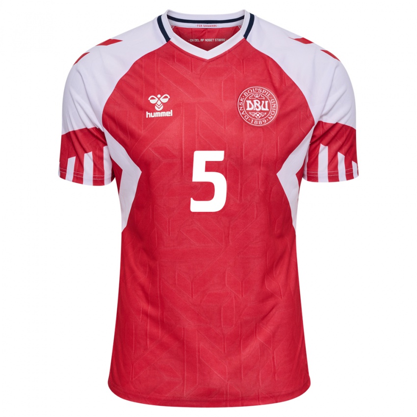 Hombre Camiseta Dinamarca Patrick Dorgu #5 Rojo 1ª Equipación 24-26 La Camisa