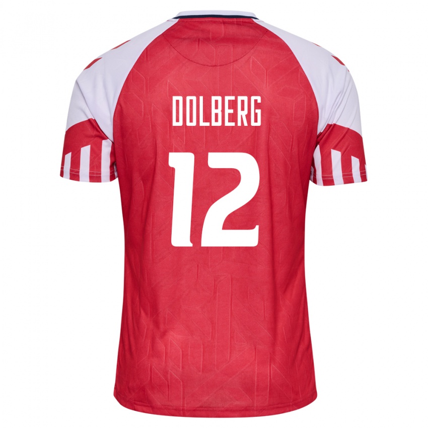 Hombre Camiseta Dinamarca Kasper Dolberg #12 Rojo 1ª Equipación 24-26 La Camisa
