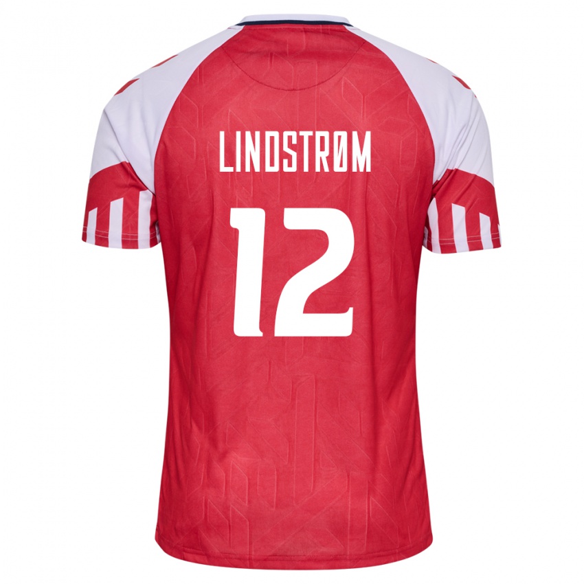 Hombre Camiseta Dinamarca Jesper Lindstrom #12 Rojo 1ª Equipación 24-26 La Camisa