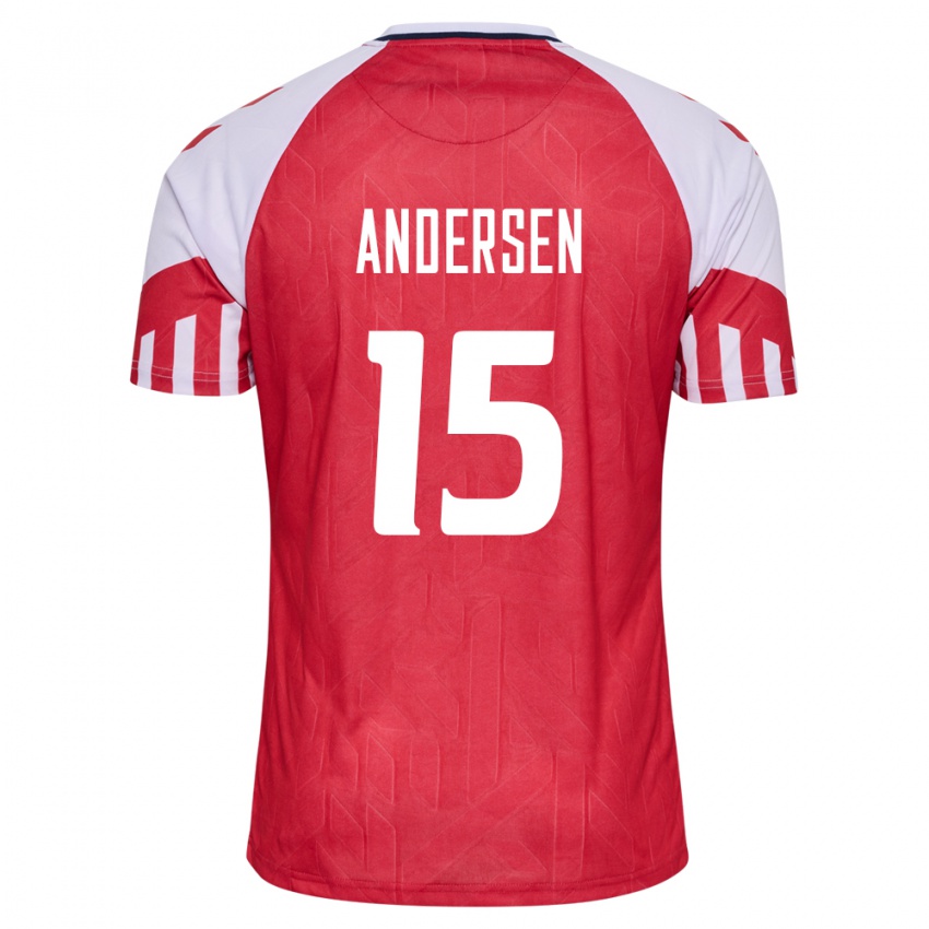 Hombre Camiseta Dinamarca Jacob Andersen #15 Rojo 1ª Equipación 24-26 La Camisa