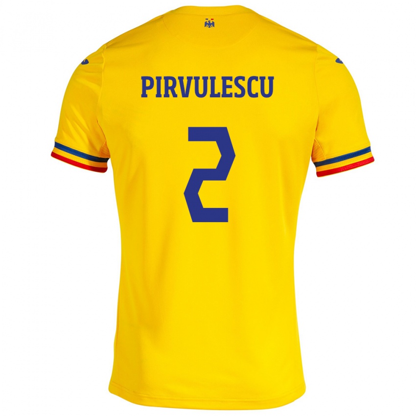 Hombre Camiseta Rumania Sergiu Pîrvulescu #2 Amarillo 1ª Equipación 24-26 La Camisa