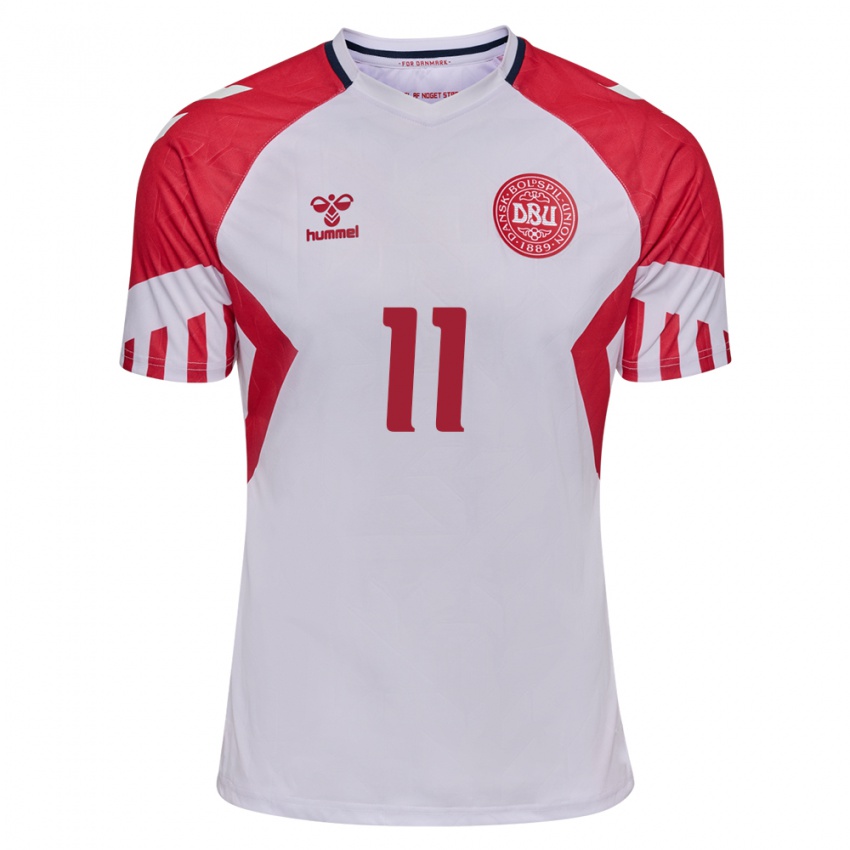 Hombre Camiseta Dinamarca Mathias Kvistgaarden #11 Blanco 2ª Equipación 24-26 La Camisa