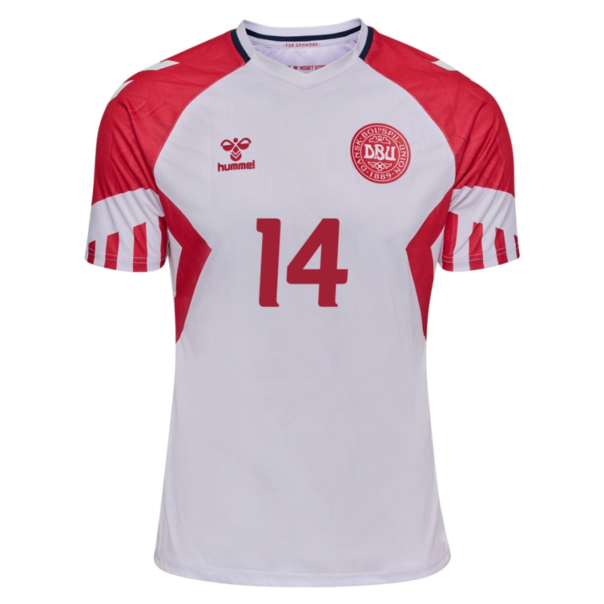 Hombre Camiseta Dinamarca Victor Kristiansen #14 Blanco 2ª Equipación 24-26 La Camisa