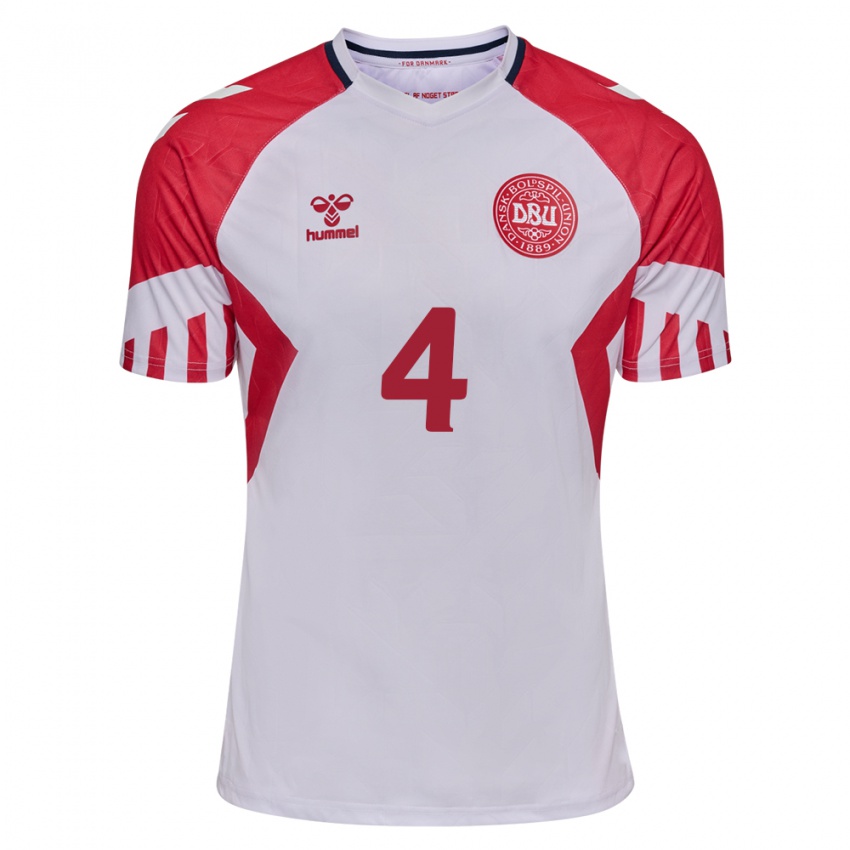 Hombre Camiseta Dinamarca Simon Kjaer #4 Blanco 2ª Equipación 24-26 La Camisa